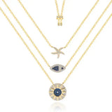 Tropical Sea Ocean 3-Layer Zircon Necklace for Women