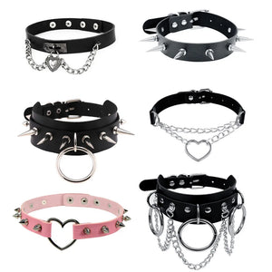 Gothic Spike Rivet Choker Faux Leather Necklace