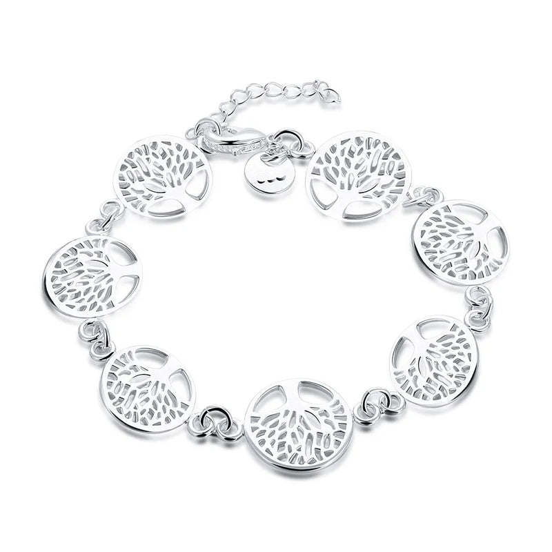 925 Silver Bracelet Tree Flowers Wedding Jewelry Noble