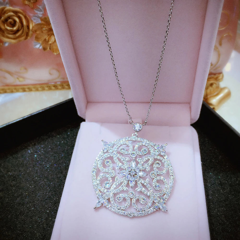 CZ Micro Setting Hollow Flower Pendant Choker Necklace