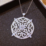 CZ Micro Setting Hollow Flower Pendant Choker Necklace