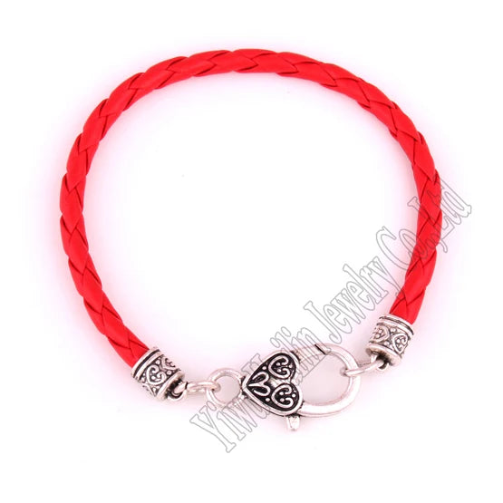 Antique Sliver Rope Chain Bracelet 4mm Braided Leather - Ten Colors