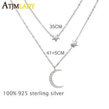 925 Silver CZ Moon Star Charm Choker Necklace