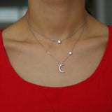 925 Silver CZ Moon Star Charm Choker Necklace