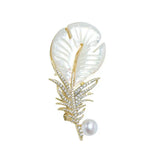 Natural Pearl Brooches with Cubic Zircon Shell Feather
