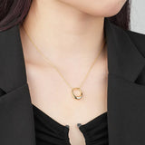 S925 Sterling Silver Necklace Champagne Oval Pendant Collarbone Chain
