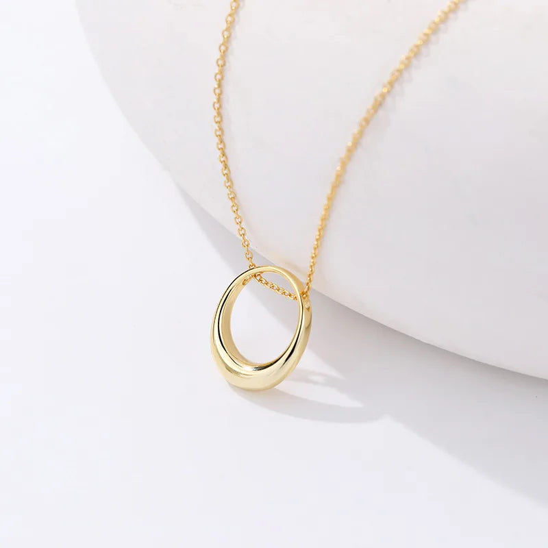 S925 Sterling Silver Necklace Champagne Oval Pendant Collarbone Chain