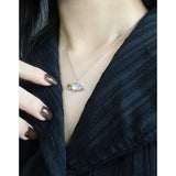 S925 Sterling Silver 18k Agate Purple Zircon Collar Chain Necklace
