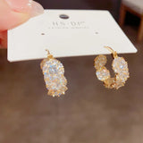 14K Plated Flower Zircon Earrings for Christmas Party