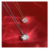 Silver Rose Fresh Jade Tiger Pendant Necklace XL1202