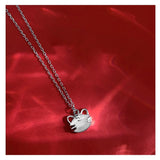 Silver Rose Fresh Jade Tiger Pendant Necklace XL1202