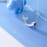 Women's Silver Rose Zircon Fishtail Dolphin Pendant Necklace