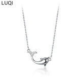 Women's Silver Rose Zircon Fishtail Dolphin Pendant Necklace