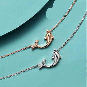 Women's Silver Rose Zircon Fishtail Dolphin Pendant Necklace