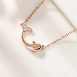 Women's Silver Rose Zircon Fishtail Dolphin Pendant Necklace