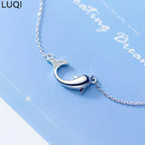 Women's Silver Rose Zircon Fishtail Dolphin Pendant Necklace