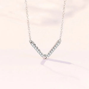 Women's Silver Zircon V-Shaped Necklace XL584
