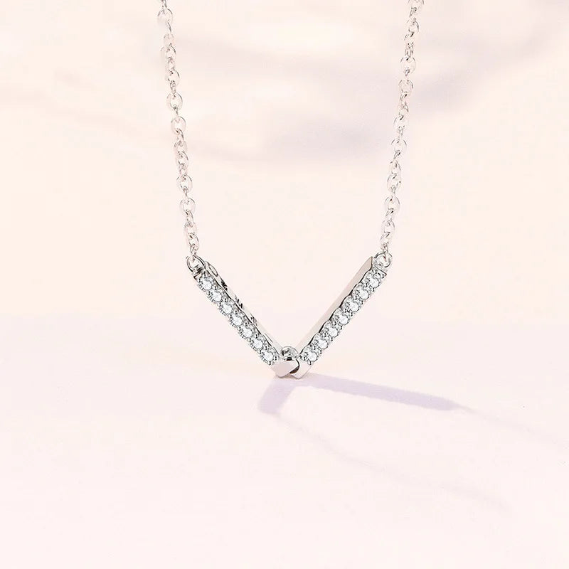 Women's Silver Zircon V-Shaped Necklace XL584