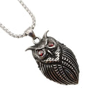 Night Owl Charm Necklace Stainless Steel Red Crystal Eyes Pendant