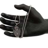 Night Owl Charm Necklace Stainless Steel Red Crystal Eyes Pendant