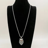 Night Owl Charm Necklace Stainless Steel Red Crystal Eyes Pendant