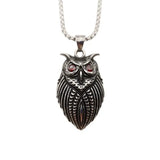 Night Owl Charm Necklace Stainless Steel Red Crystal Eyes Pendant