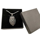 Night Owl Charm Necklace Stainless Steel Red Crystal Eyes Pendant