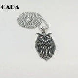 Night Owl Charm Necklace Stainless Steel Red Crystal Eyes Pendant