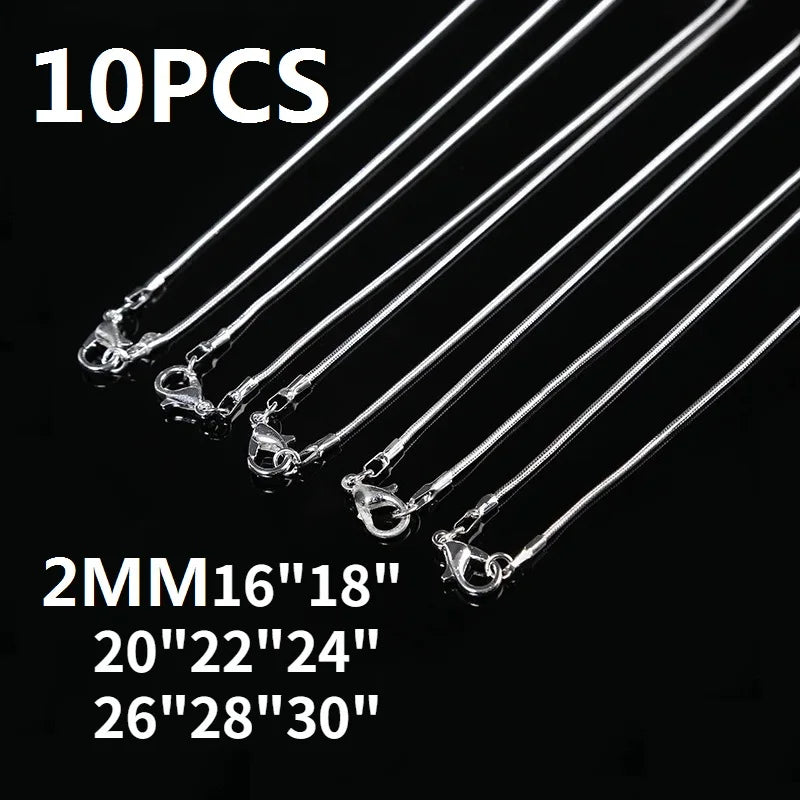 925 Sterling Silver 2MM Snake Chain Necklace 16-30 Inches