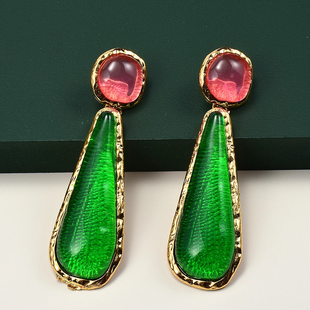 Geometric Resin Long Earrings Vintage Statement Jewelry