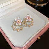 Zircon Pearl Flower Earrings Sweet Wind Earrings