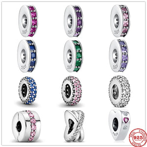 925 Silver Zirconia Spacer Pink Clip Beads