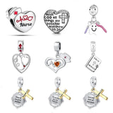 925 Silver Heart Cross Nurse Bead Charm for Bracelet DIY Jewelry