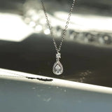 925 Silver Teardrop Necklace Zirconia Charm Women's Jewelry