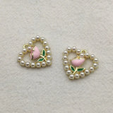 19mm Pearl Rhinestone Heart Charm DIY Jewelry Findings