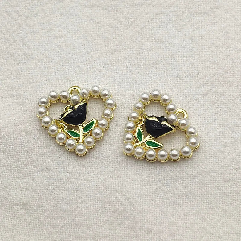 19mm Pearl Rhinestone Heart Charm DIY Jewelry Findings
