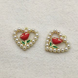 19mm Pearl Rhinestone Heart Charm DIY Jewelry Findings