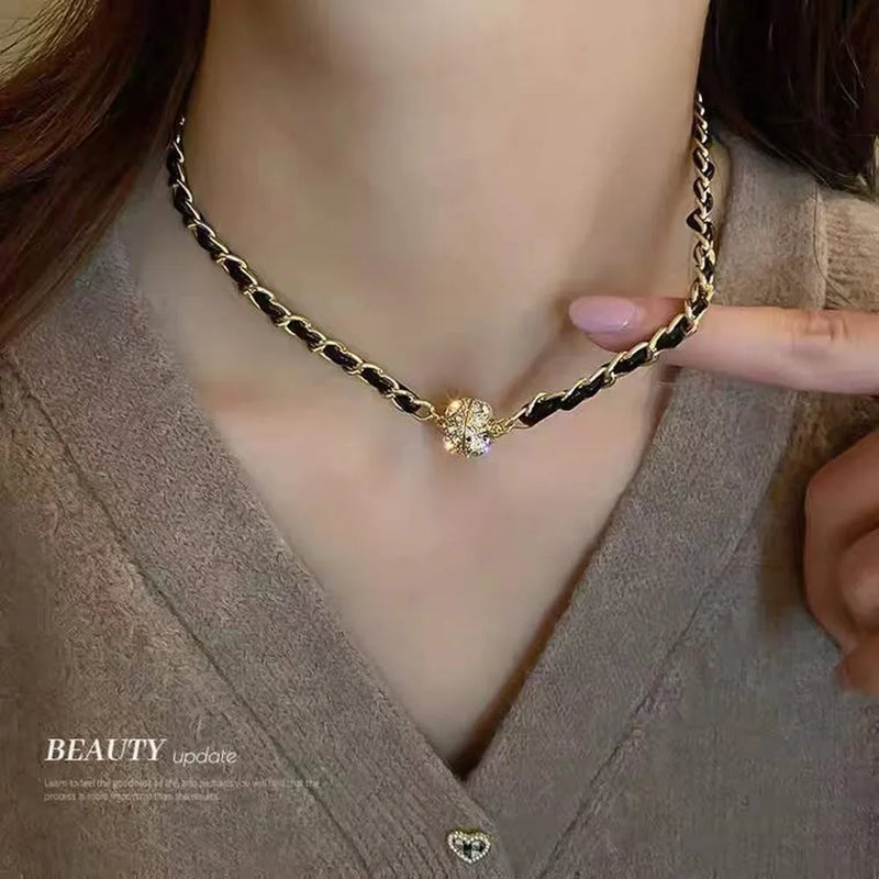 Creative Magnet Stitching Rhinestone Necklace Clavicle Chain