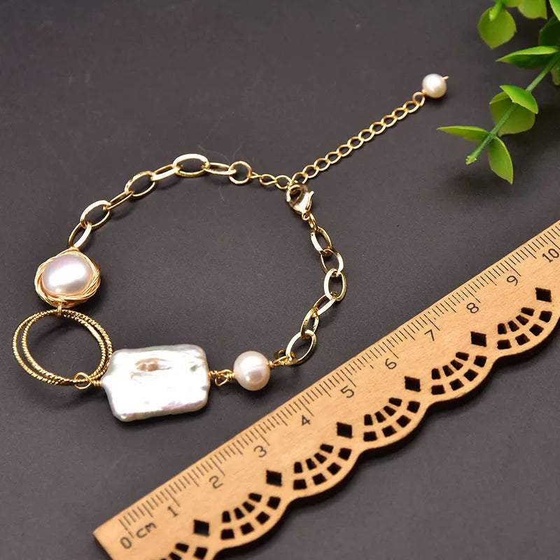 Freshwater Baroque Pearl Geometric Bracelet Bangle