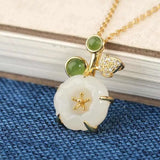 Hetian Jade Flower Diamond Pendant Necklace Romantic Jewelry