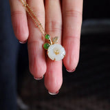 Hetian Jade Flower Diamond Pendant Necklace Romantic Jewelry