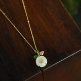 Hetian Jade Flower Diamond Pendant Necklace Romantic Jewelry