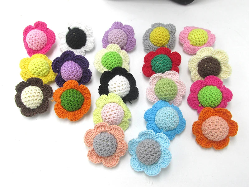 100% Cotton Crochet Wood Flower Beads 20 Mixed Colors