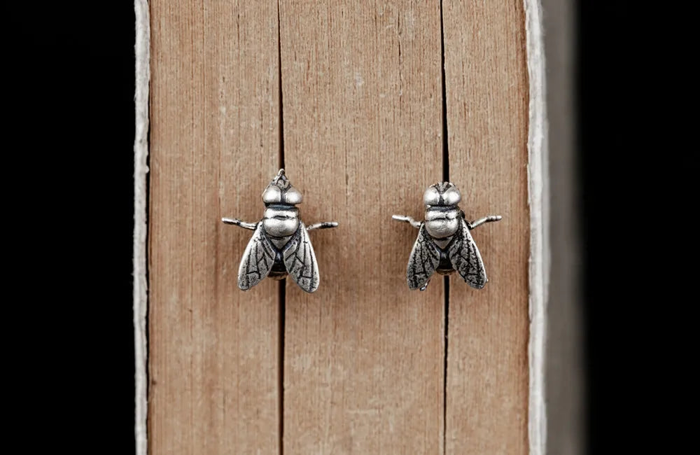 Vintage 925 Silver Insect Fly Stud Earrings for Men Women
