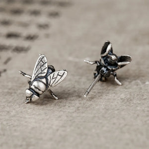Vintage 925 Silver Insect Fly Stud Earrings for Men Women