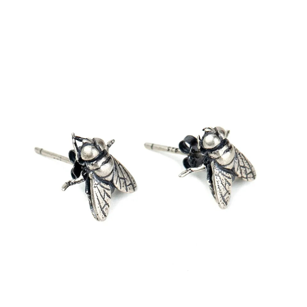 Vintage 925 Silver Insect Fly Stud Earrings for Men Women