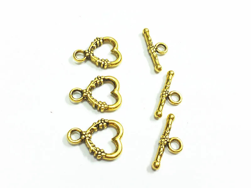 100 Set Antique Heart Shape Alloy Toggle Hook Clasps