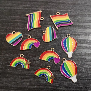 100pcs Enamel Charms for Jewelry DIY - Small Size Rainbow/Hot Balloon/Heart/Flag