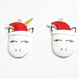 10pcs Christmas Unicorn Enamel Pendants for Kids Necklace