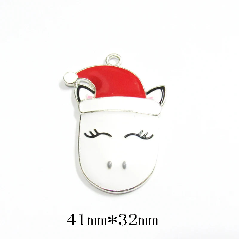 10pcs Christmas Unicorn Enamel Pendants for Kids Necklace